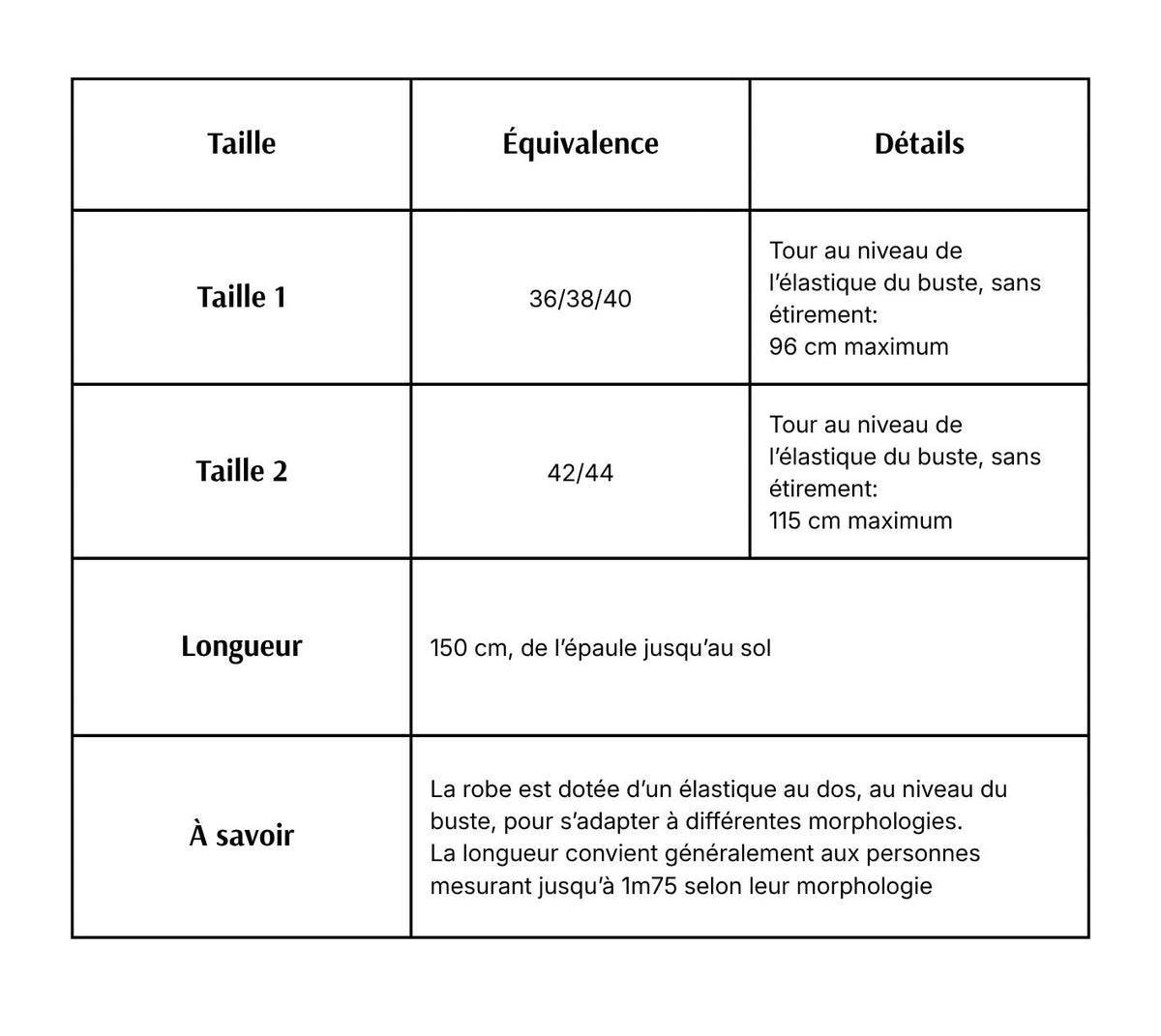 Guide des tailles